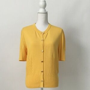 ST. JOHN Sport Yellow Knit Short Sleeve Sweater Cardigan